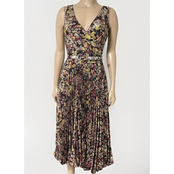 Ralph Lauren Dresses & Skirts - NWT Ralph Lauren Black Label Pleated Metallic Floral Dress Size 2 Jacquard